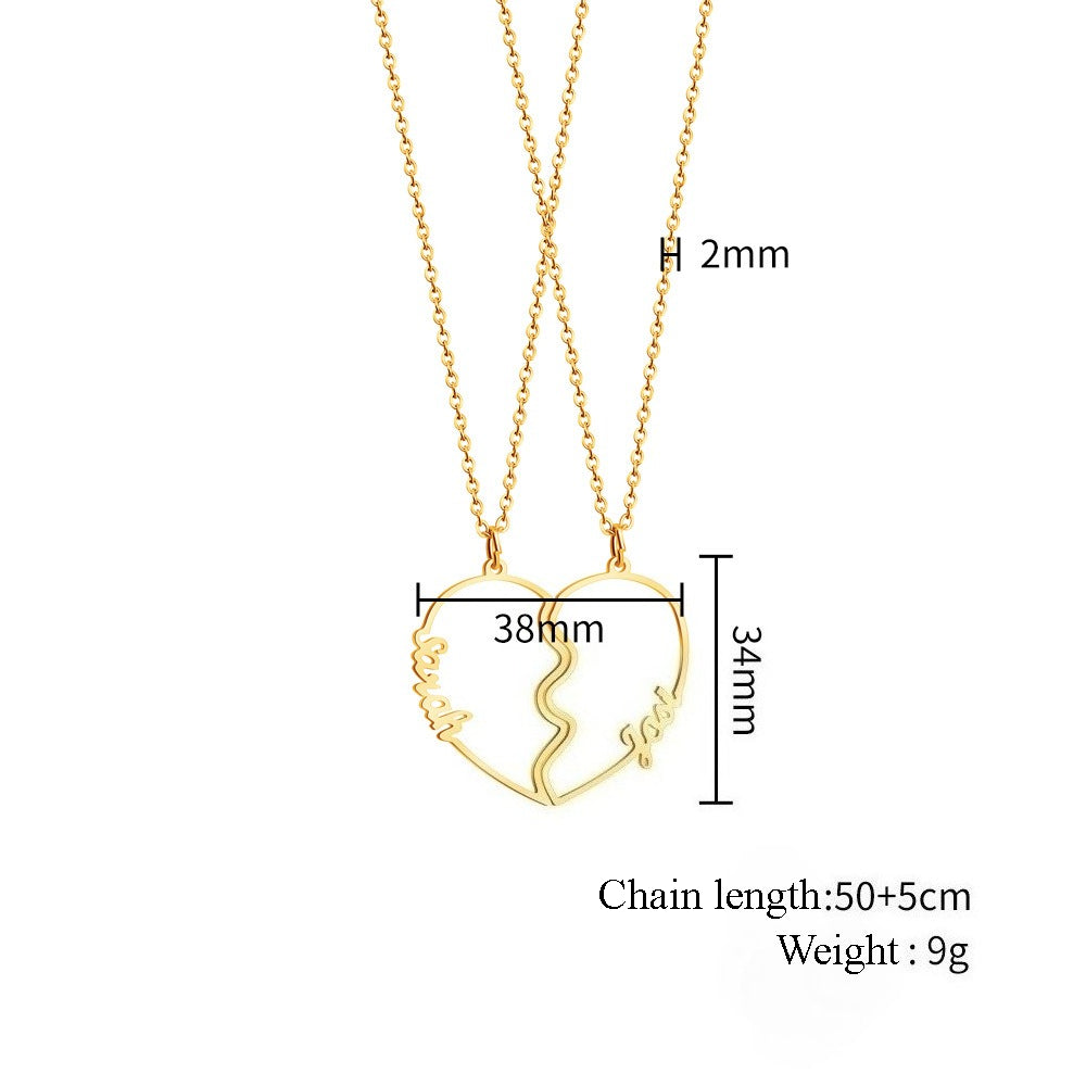 Couple's Heart-Shaped Interlocking Necklace