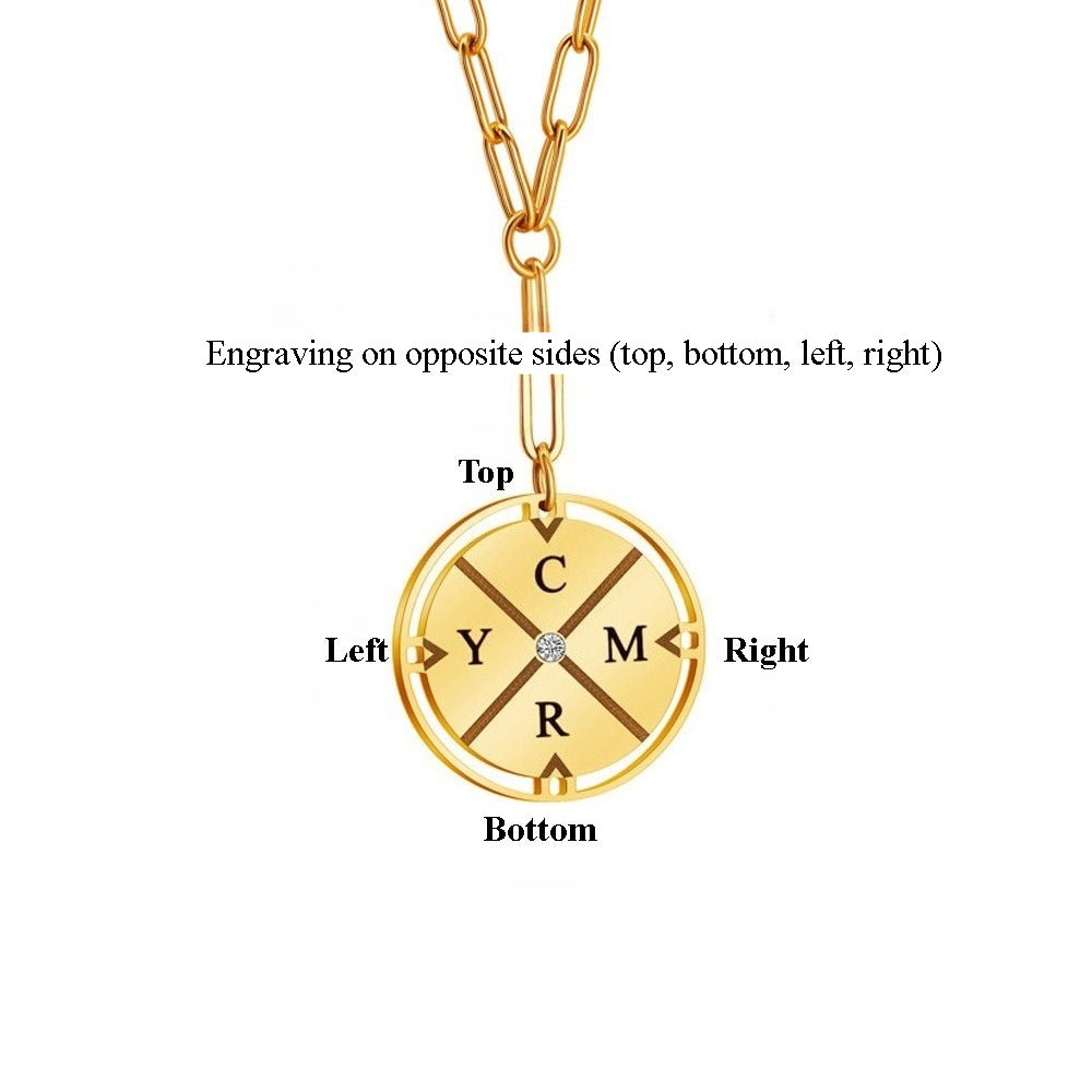 Compass style engraved necklace
