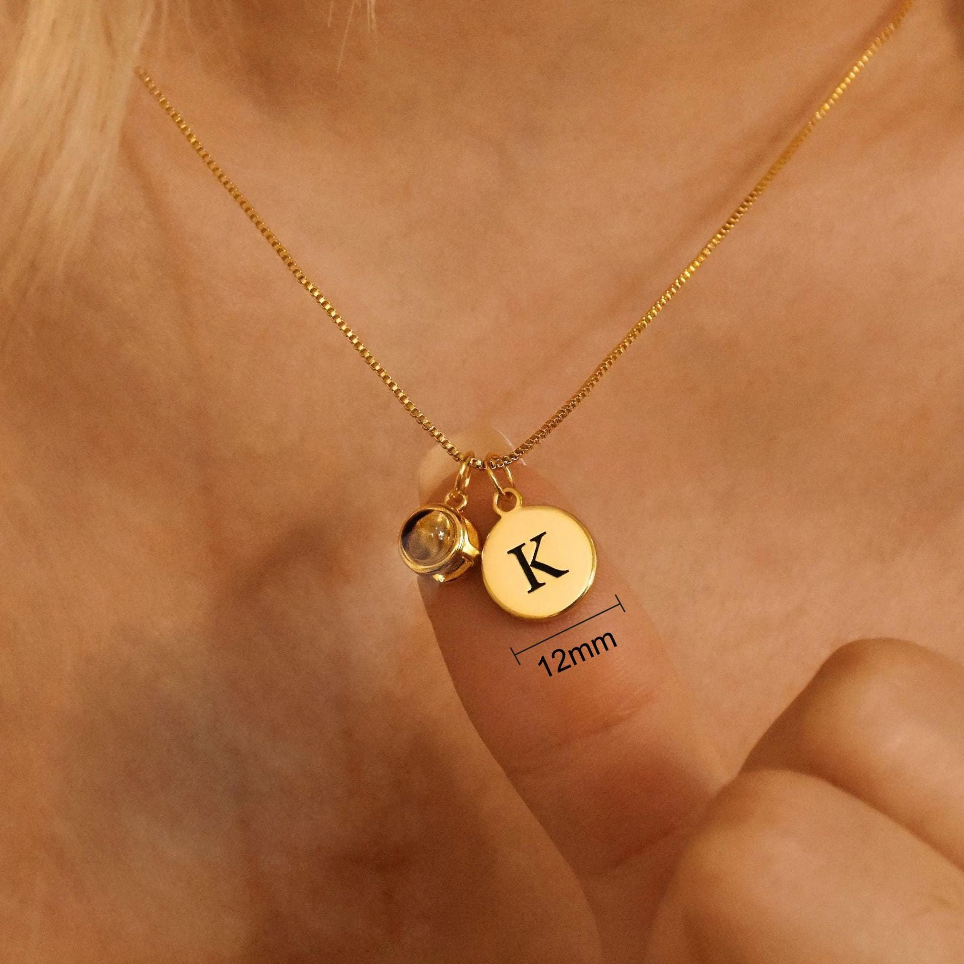 Custom Letter and Projection Stone Photo Necklace