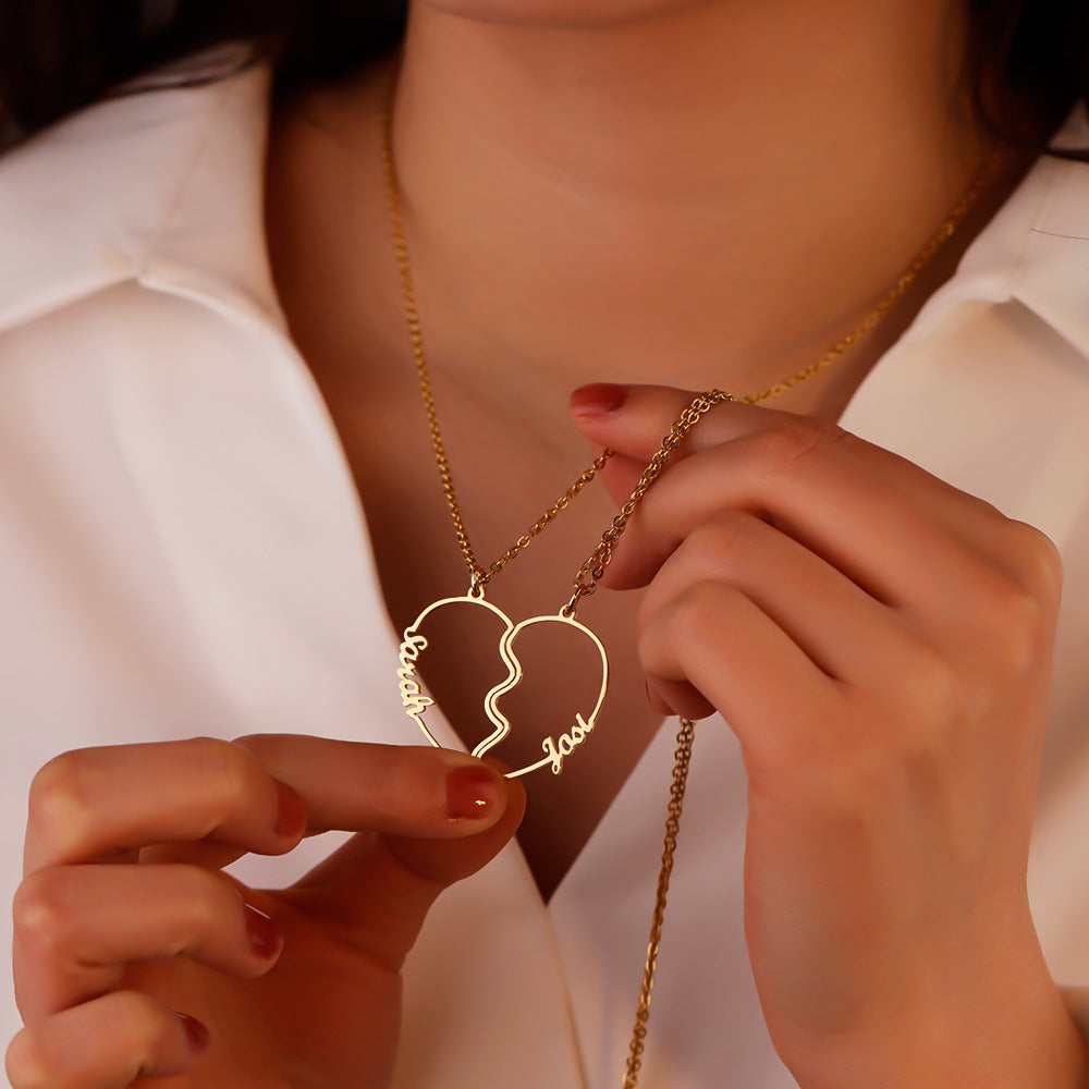 Couple's Heart-Shaped Interlocking Necklace