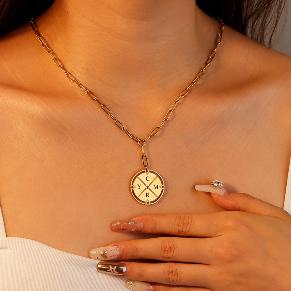 Compass style engraved necklace
