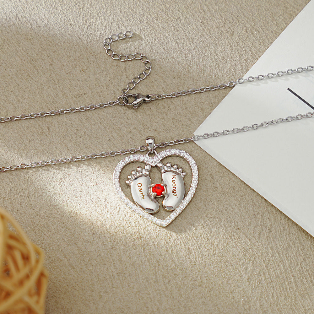 Footprint Birthstone Necklace