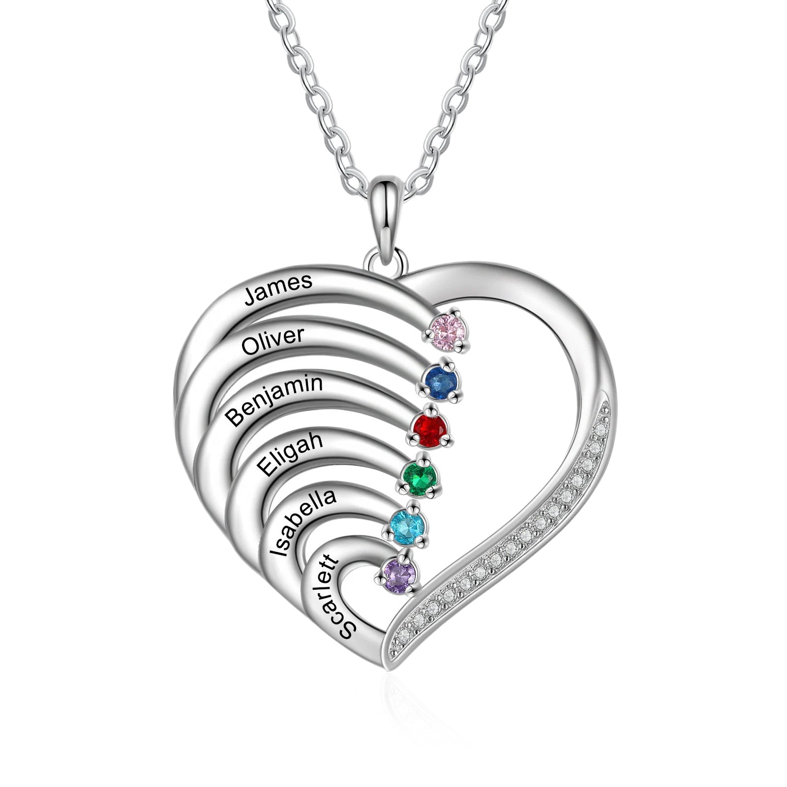 Multi-Name Heart-Shaped Pendant Necklace