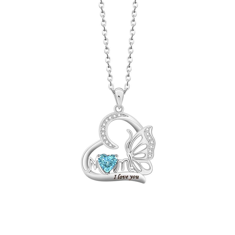 Butterfly Heart DIY Engraved MOM Birthstone Necklace