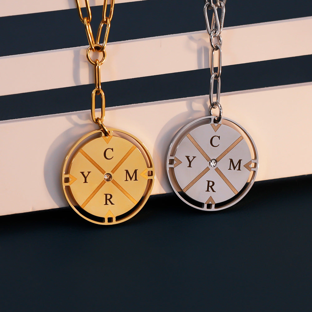 Compass style engraved necklace