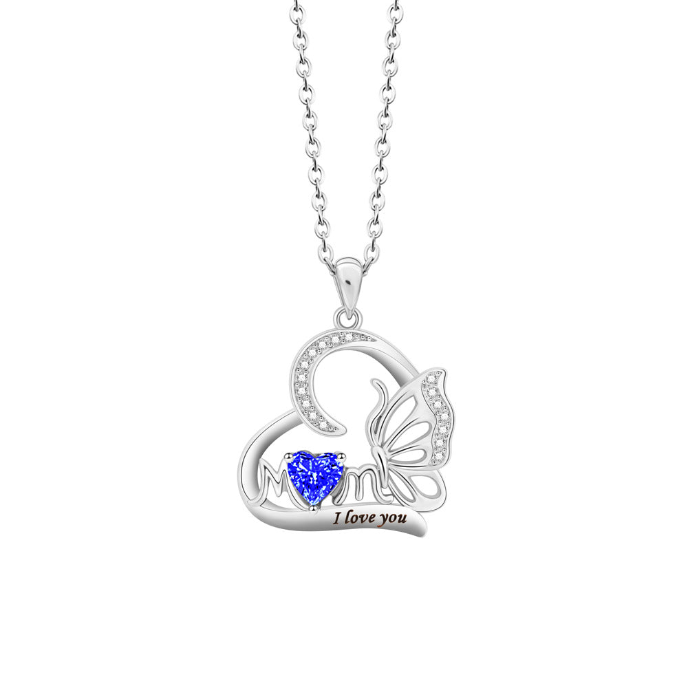 Butterfly Heart DIY Engraved MOM Birthstone Necklace