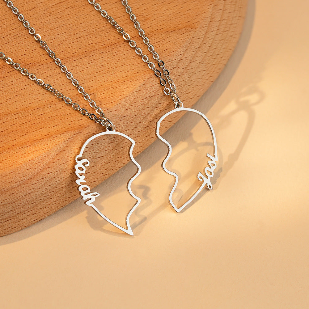 Couple's Heart-Shaped Interlocking Necklace