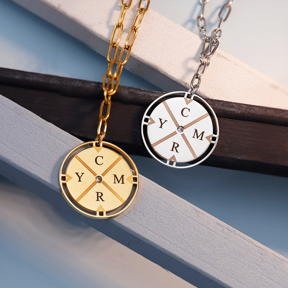 Compass style engraved necklace
