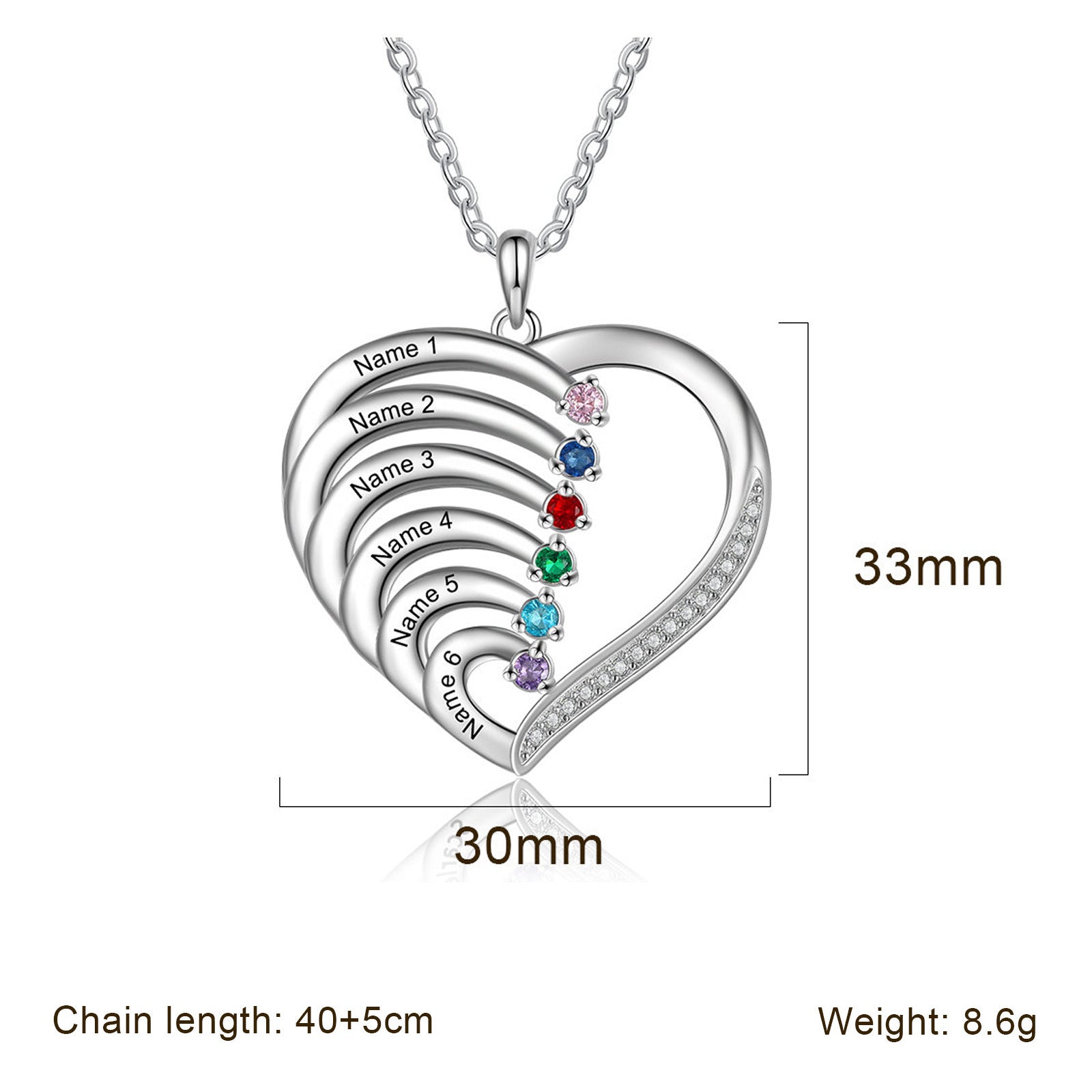 Multi-Name Heart-Shaped Pendant Necklace