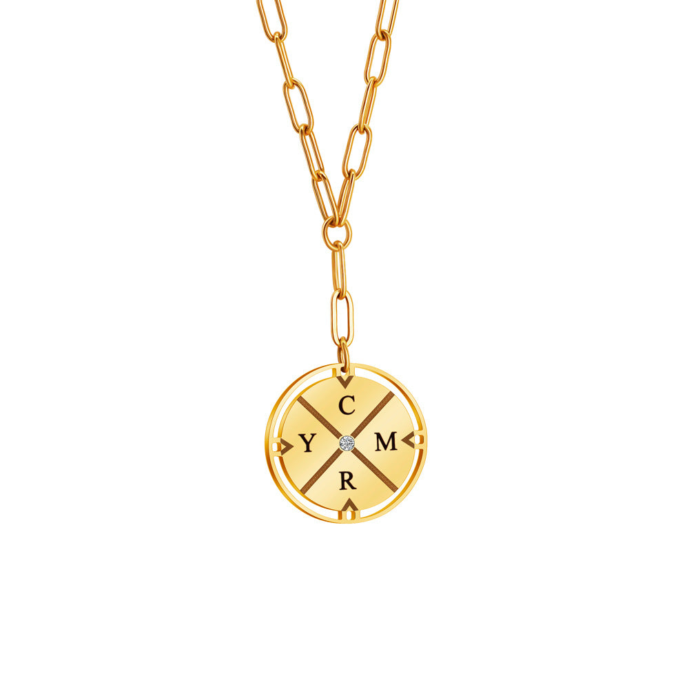Compass style engraved necklace