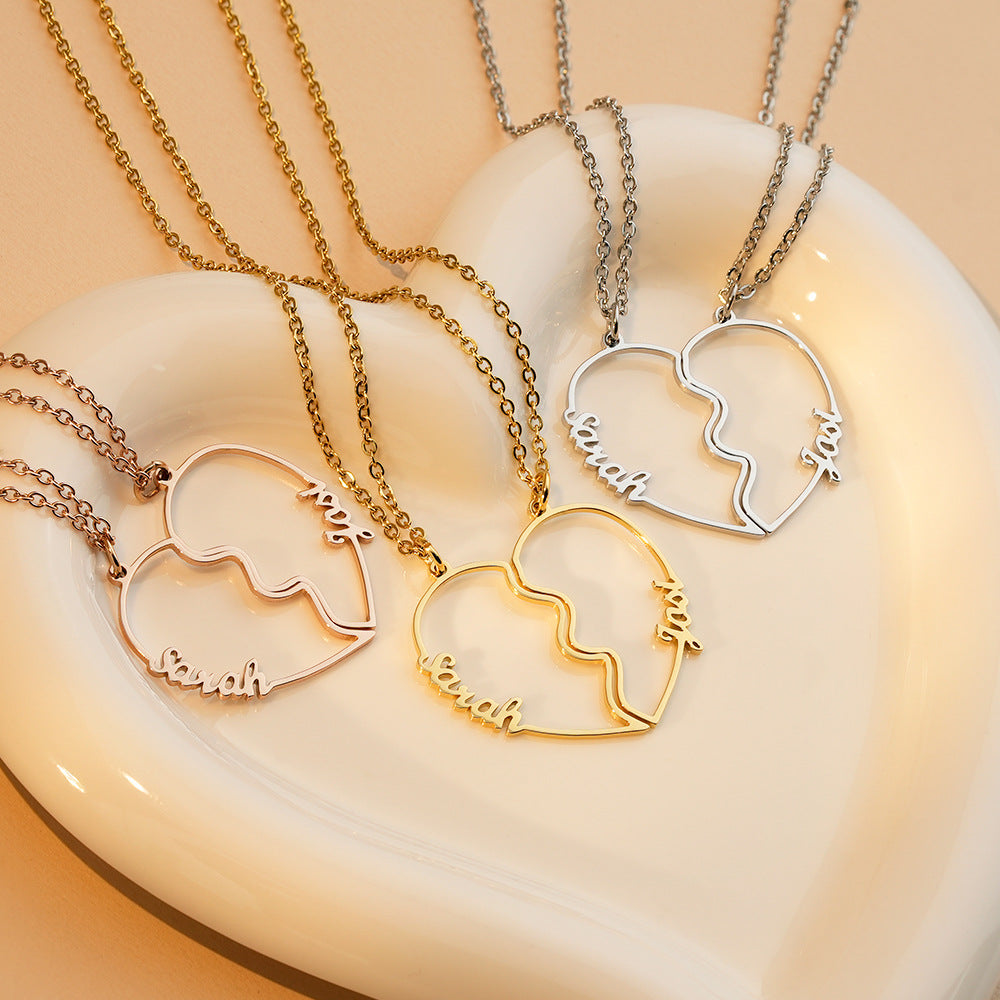 Couple's Heart-Shaped Interlocking Necklace