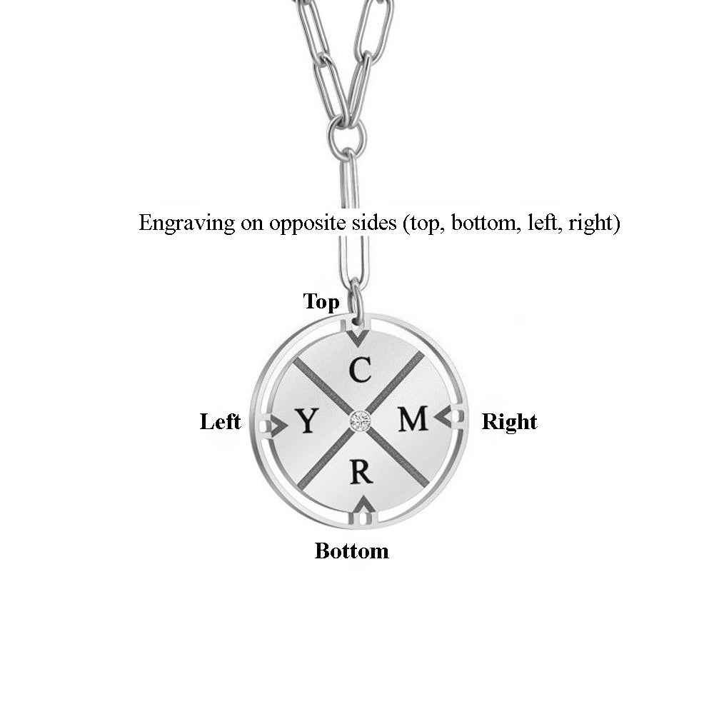 Compass style engraved necklace
