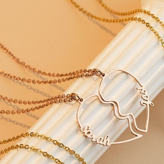 Couple's Heart-Shaped Interlocking Necklace